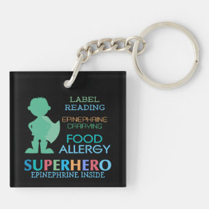 Food Allergy Boy Superhero Personalised Kids Key Ring