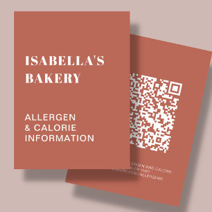 Food Allergy Calorie Information QR Code Card