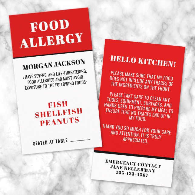 Food Allergy Kitchen Safety Card (Food Allergy Kitchen Safety Card)