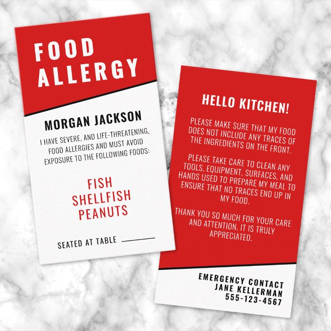Food Allergy Kitchen Safety Card (Food Allergy Kitchen Safety Card )