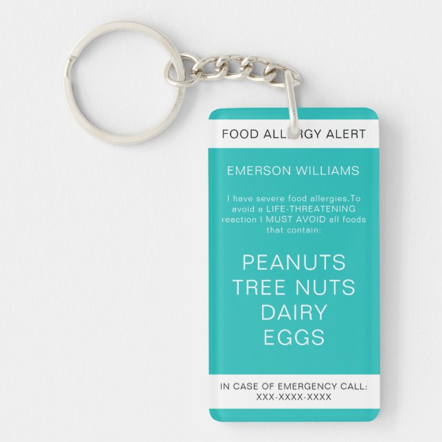Food Allergy Medical Alert Emergency Contact Key Ring (Front)