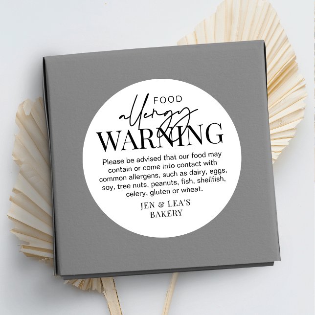 Food Allergy Minimalist Bakery Safety Warning Classic Round Sticker (Creator Uploaded)
