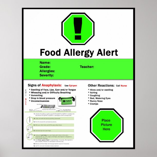 Food Allergy Poster for School (Front)