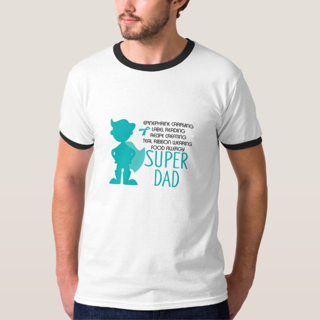 Food Allergy Super Dad Teal Silhouette T-Shirt (Front)