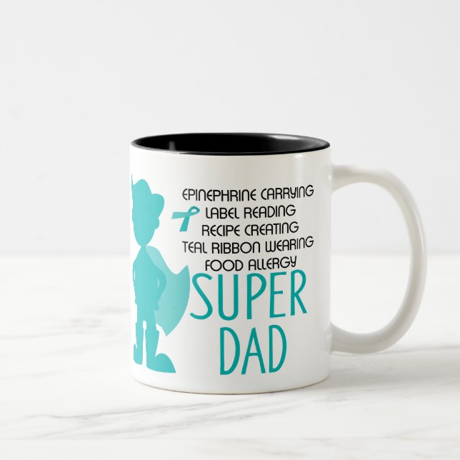 Food Allergy Super Dad Teal Silhouette Two-Tone Coffee Mug (Right)