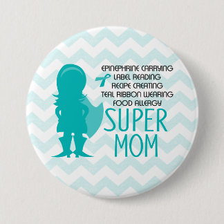 Food Allergy Super Mum Silhouette Teal Button