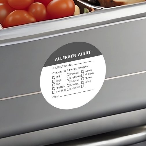 Food Allergy Warning Black and White Minimal Alert Classic Round Sticker (Creator Uploaded)