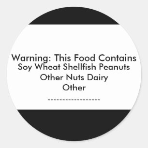 Food Allergy Warning Sticker