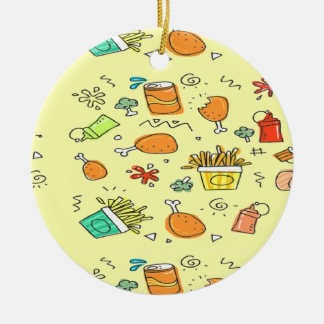 Food and drink pattern ceramic tree decoration (Front)