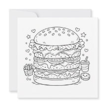 Food Burger Colouring Page Black White Card
