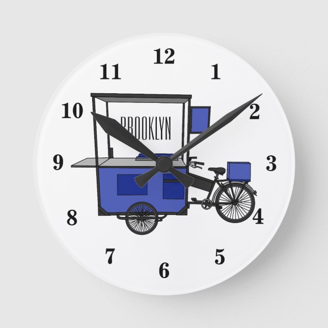 Food cart cartoon illustration round clock (Front)