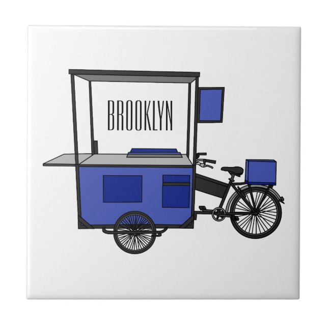Food cart cartoon illustration tile (Front)