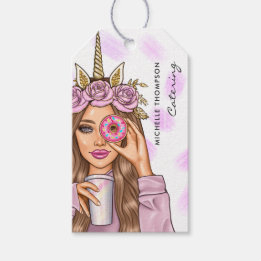 Food Catering Whimsical Pink Unicorn Lady Gift Tags