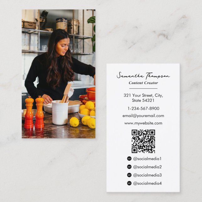 Food Cook Influencer Content Creator Photo QR Code Business Card (Front/Back)