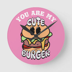 Food, Cute Burger, Sweet and humour valentine gift Round Clock