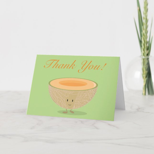 Food Cute Melon Cartoon Cantaloupe Thank You Card (Front)