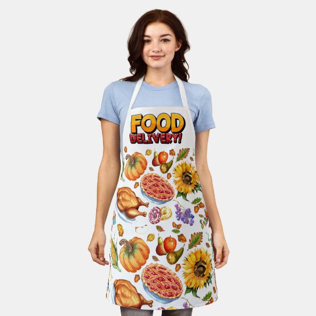 Food Delivery All-Over Print Apron, Medium Apron (Worn)