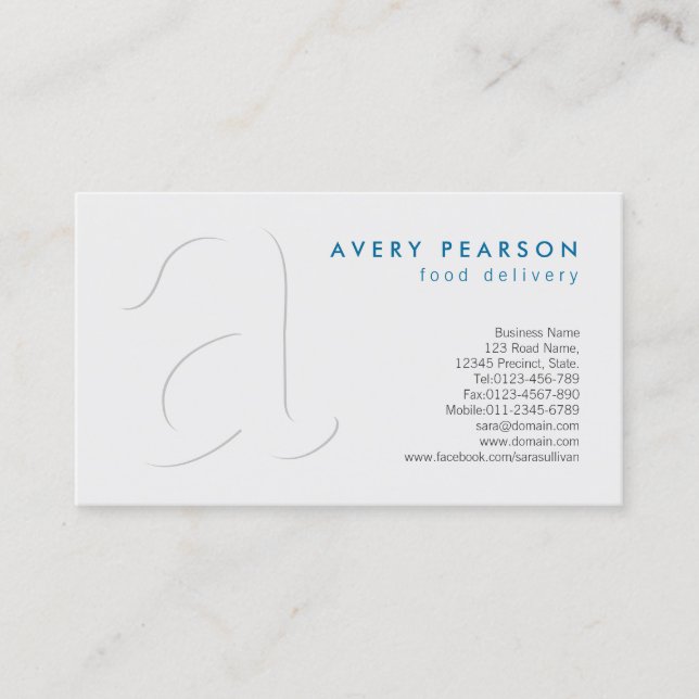 Food Delivery Shadow Monogram Business Card (Front)