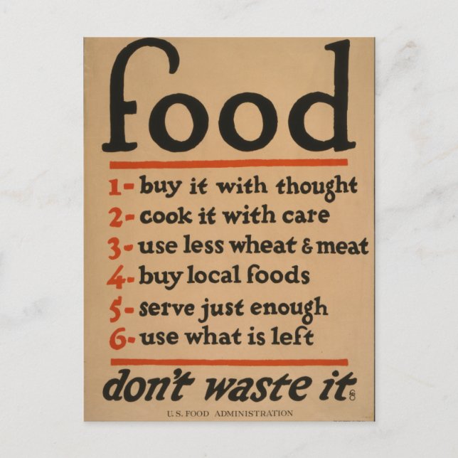 Food, Don't Waste It - Vintage War Poster Postcard (Front)
