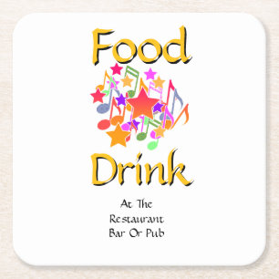 Food Drink At Restaurant Bar Or Pub White  Square Paper Coaster