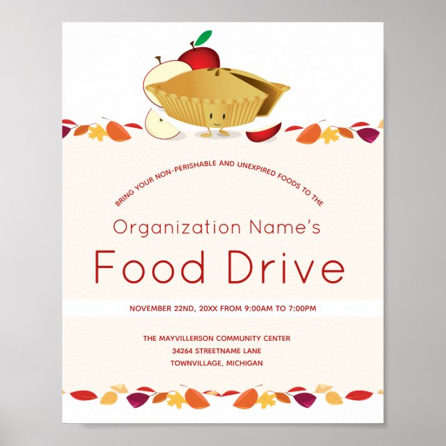 Food Drive Organisation Name Leaves Cartoon Pie Poster (Front)