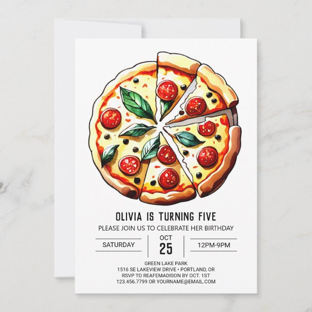  Food Editable Pizza Birthday Invitation (Front)