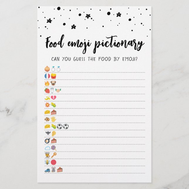 Food Emoji Pictionary game Quiz with Answers (Front)