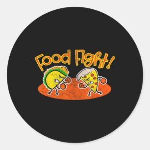 Food Fight - Funny Taco Pizza Slice Hungry Cartoon Classic Round Sticker