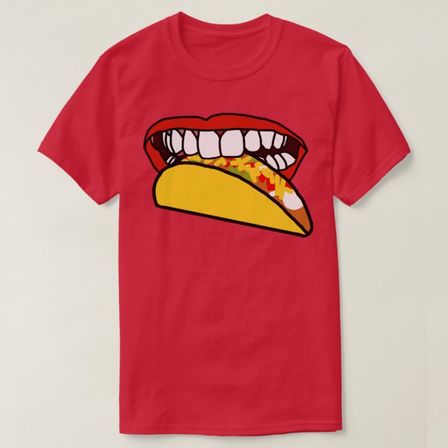 Food For Mouth With Red Lips and White Teeth Eatin T-Shirt (Design Front)
