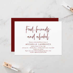 Food, Friends and Alcohol, Casual Bridal Shower Invitation
