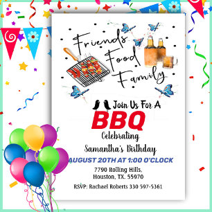 Food Friends Family Birthday Barbecue Invitation