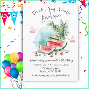Food, Friends, Family Watermelon Birthday BBQ  Invitation