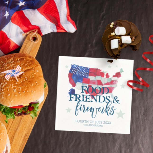 Food Friends Fireworks | Fourth of July Party Napkin (Creator Uploaded)