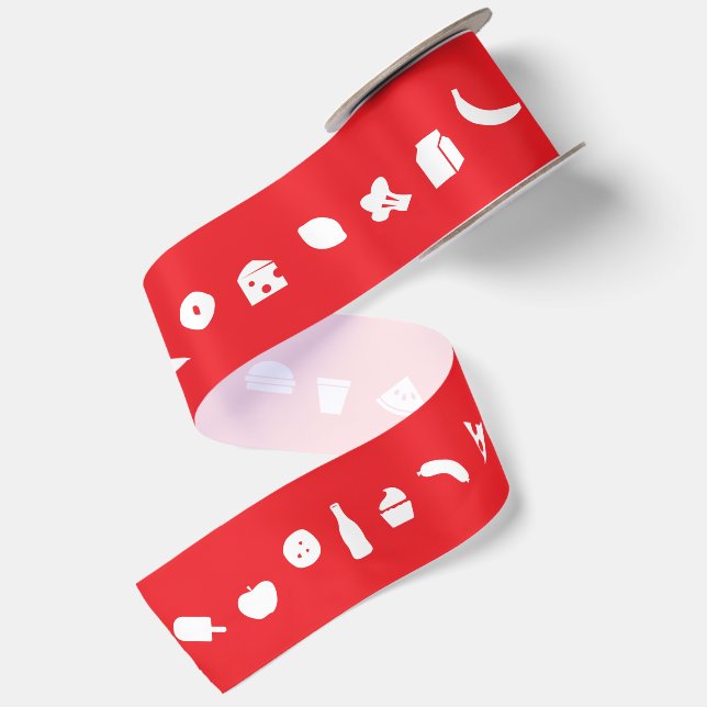 Food Icon Pattern | Editable Colour Satin Ribbon (Front+Back)