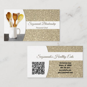 Food Industry Subtle Gold Glitter Custom Photo QR Business Card