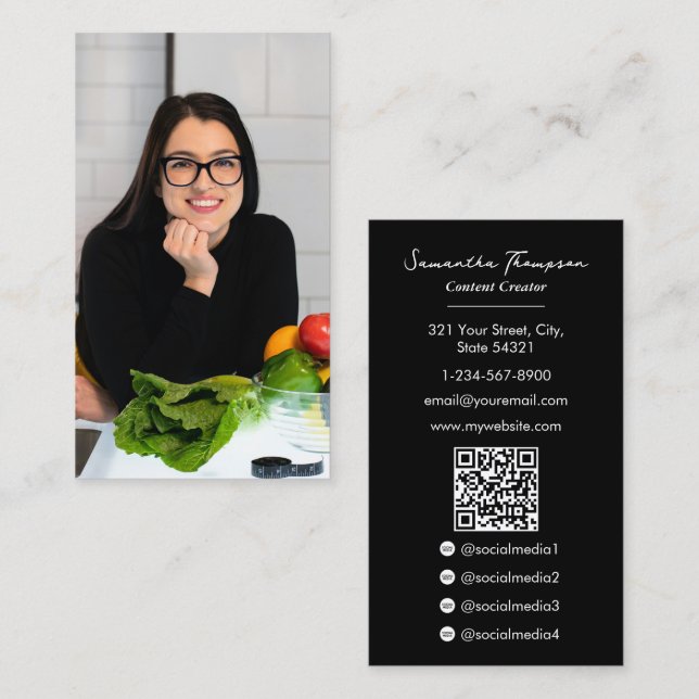 Food Influencer Blogger Content Creator Full Photo Business Card (Front/Back)