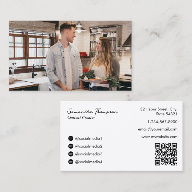 Food Influencer Blogger Content Creator Full Photo Business Card (Front/Back)