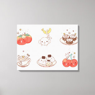 Food items displayed against white background canvas print