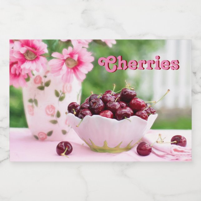 Food Jar Labels With Cherries And Flowers (Single Label)