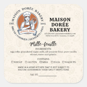 Food License Safety Allergy Alert Bakery Pastry Square Sticker
