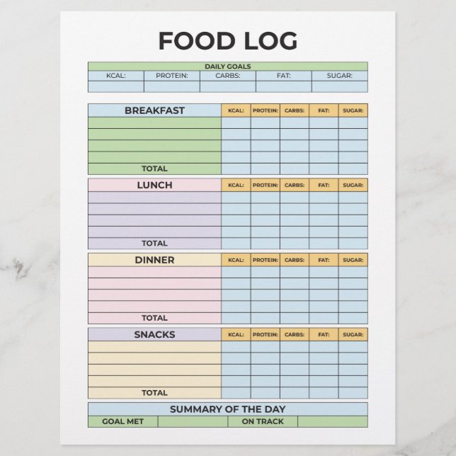  Food Log Custom Letterhead (Front)