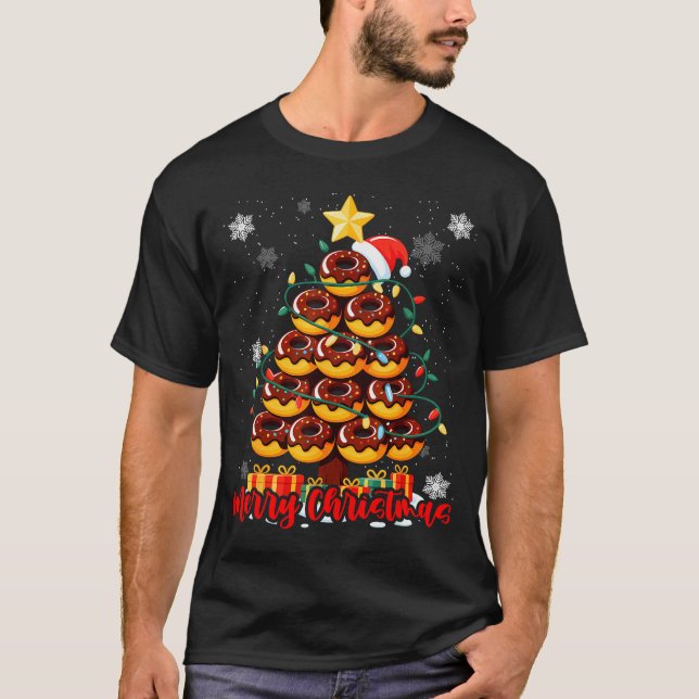 Food Lover Xmas Matching Santa Donuts Christmas Tr T-Shirt (Front)