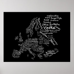 Food Map of Europe (Black) Poster