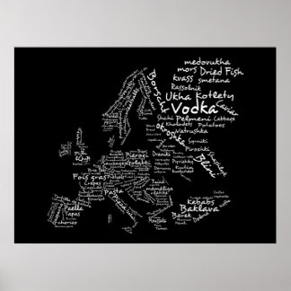 Food Map of Europe (Black) Poster