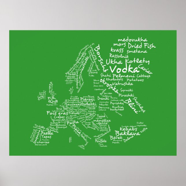 Food Map of Europe (Green) Poster (Front)