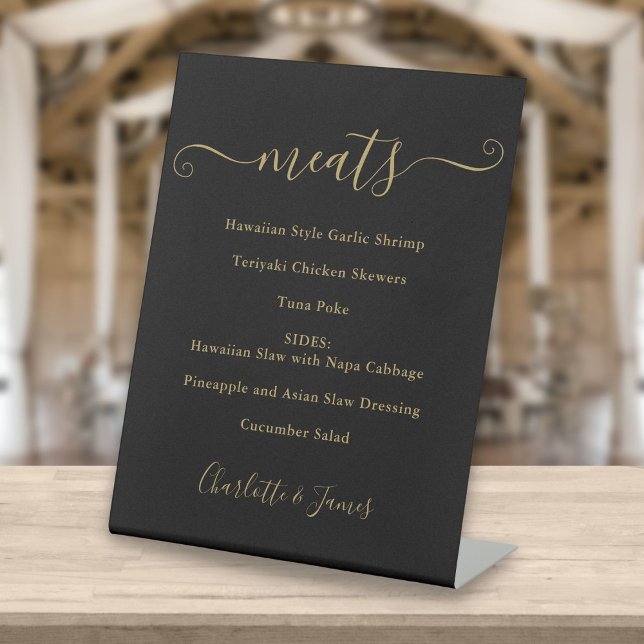 Food Menu Black And Gold Signature Script Pedestal Sign (Creator Uploaded)