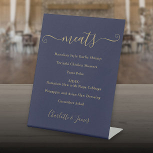 Food Menu Signature Script Navy Blue And Gold Pedestal Sign