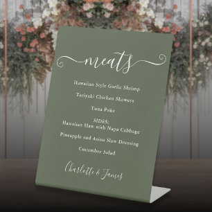 Food Menu Signature Script Olive Green Pedestal Sign