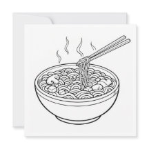Food Noodle Black White Colouring Page Card