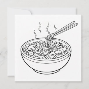 Food Noodle Black White Colouring Page Card
